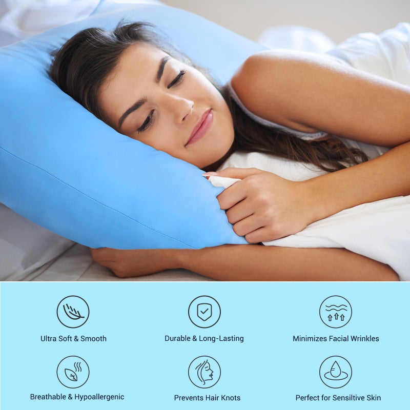 اليجير حالات وسادة التبريد الأنيقة للنوم الساخن الياباني Q-Max> 0.55 وسادة تبريد القوس أغطية وسادة تبريد مرنة مزدوجة الجوانب مع مجموعة سحاب مخفية من 2-الأزرق القياسي وحجم كوين - Image 4