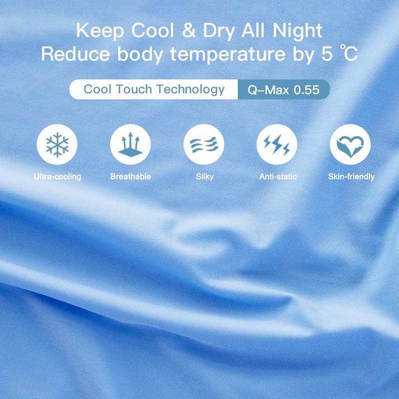 اليجير حالات وسادة التبريد الأنيقة للنوم الساخن الياباني Q-Max> 0.55 وسادة تبريد القوس أغطية وسادة تبريد مرنة مزدوجة الجوانب مع مجموعة سحاب مخفية من 2-الأزرق القياسي وحجم كوين - Image 3