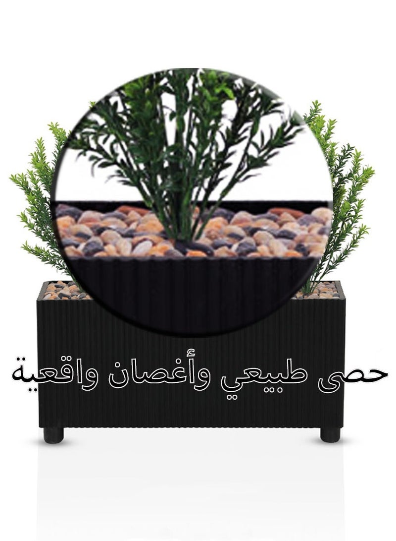 تالا شتلة خضراء صناعية 24 فرع بحوض خشبي مستطيل مقلم | تصميم ديكوري واقعي | حصى طبيعي وأغصان كثيفة | مناسب للمداخل والمجالس والمكاتب - Image 3