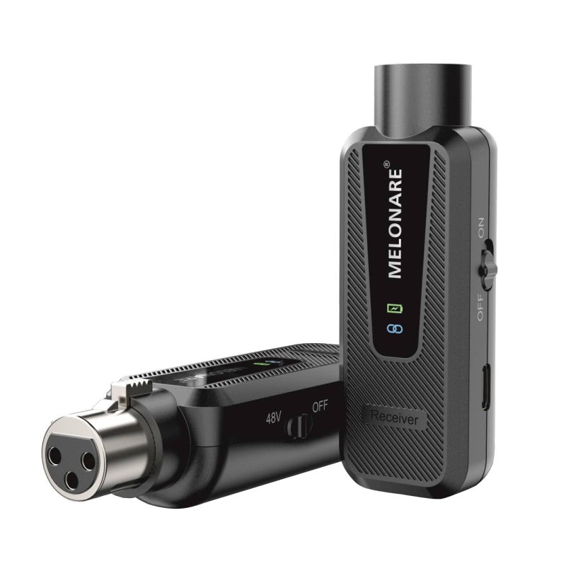Melonare Plug on UHF 900MHz XLR Wireless Microphone Adapter, XLR Wireless Audio Transmitter & Receiver System, 164ft Range, +48V Phantom Power for Mic, Audio Mixer and PA Setup (MX-1) - Image 1
