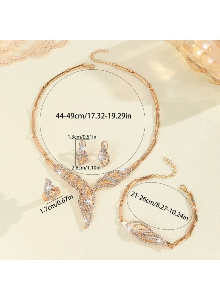 Ladies' Wedding Fashion Diamond Gold Leaf Jewelry Four Piece Set - Image 3
