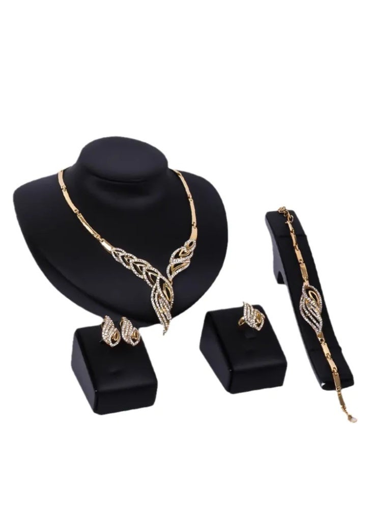 Ladies' Wedding Fashion Diamond Gold Leaf Jewelry Four Piece Set - Image 2