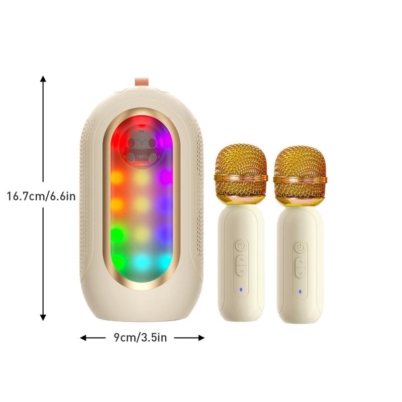 Karaoke Machine With 2 Microphone ABS Mini Portable Speaker For Outdoor Indoor Family Home Party Light Red - Image 3