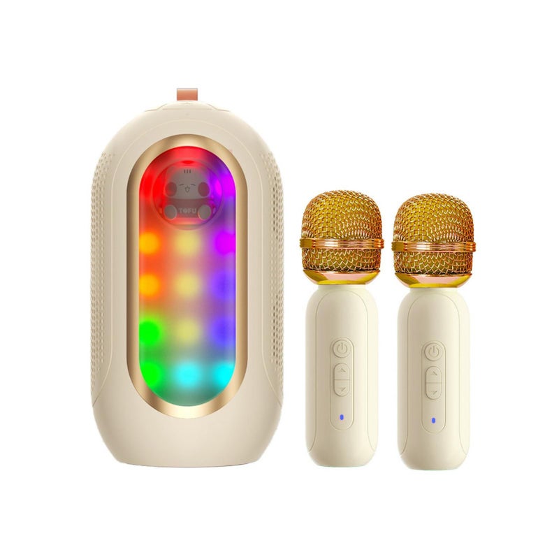 Karaoke Machine With 2 Microphone ABS Mini Portable Speaker For Outdoor Indoor Family Home Party Light Red - Image 2