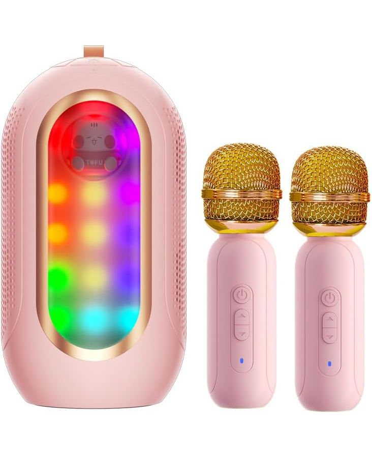 Karaoke Machine With 2 Microphone ABS Mini Portable Speaker For Outdoor Indoor Family Home Party Light Red - Image 1