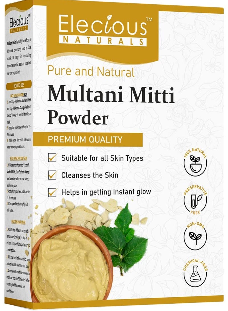 Elecious 100% Natural Multani Mitti Powder for Face Skin and Hair Fuller Earth Bentonite Clay  200G - Image 1