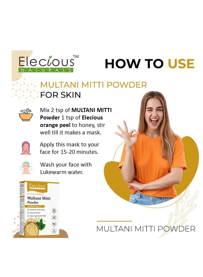 Elecious 100% Natural Multani Mitti Powder for Face Skin and Hair Fuller Earth Bentonite Clay  200G - Image 4