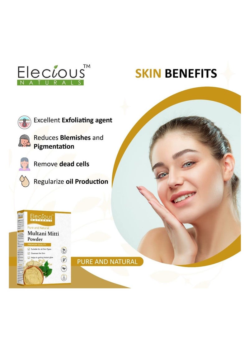 Elecious 100% Natural Multani Mitti Powder for Face Skin and Hair Fuller Earth Bentonite Clay  200G - Image 3