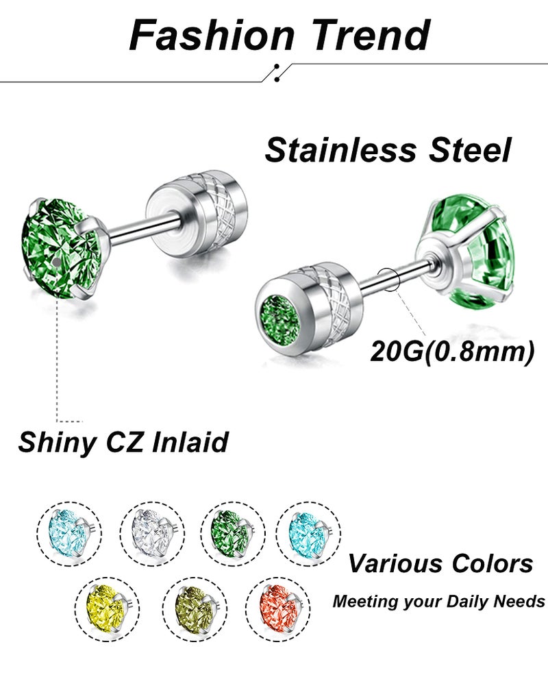 Tornito 14 Pairs Stud Earrings Double Round Cubic Zirconia Multicolor Stainless Steel CZ Cartilage Helix Earrings Screw Back for Women Men 20G - Image 2