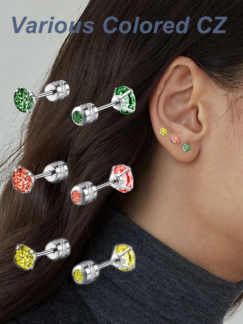 Tornito 14 Pairs Stud Earrings Double Round Cubic Zirconia Multicolor Stainless Steel CZ Cartilage Helix Earrings Screw Back for Women Men 20G - Image 3