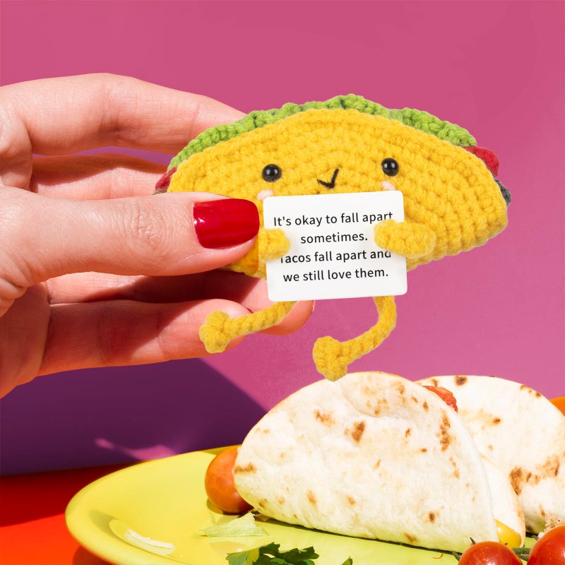 A AIFAMY Funny Positive Coffee, Emotional Crochet Doll, Cute Crochet Potato Partner Toy with Positive Card Cheer Up Funny Gag Gifts for Best Friend Birthday Women Teacher Fallï¼ˆTaco - Image 4