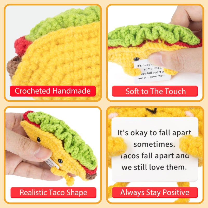A AIFAMY Funny Positive Coffee, Emotional Crochet Doll, Cute Crochet Potato Partner Toy with Positive Card Cheer Up Funny Gag Gifts for Best Friend Birthday Women Teacher Fallï¼ˆTaco - Image 3