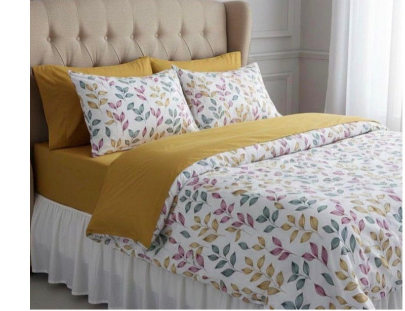 MOVEX Flat Bed Sheet Set 4 Pieces Cotton Amreya Size 160cm - Colorful Tree Branches Shapes - Includes 1 Sheet, 1 Pillow Case and 2 Khadia - Made in Egypt - Image 2