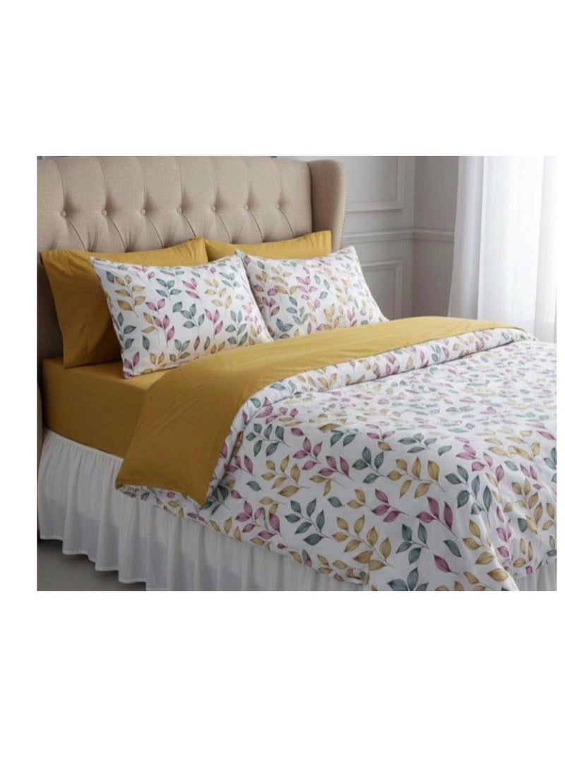 MOVEX Flat Bed Sheet Set 4 Pieces Cotton Amreya Size 160cm - Colorful Tree Branches Shapes - Includes 1 Sheet, 1 Pillow Case and 2 Khadia - Made in Egypt - Image 1