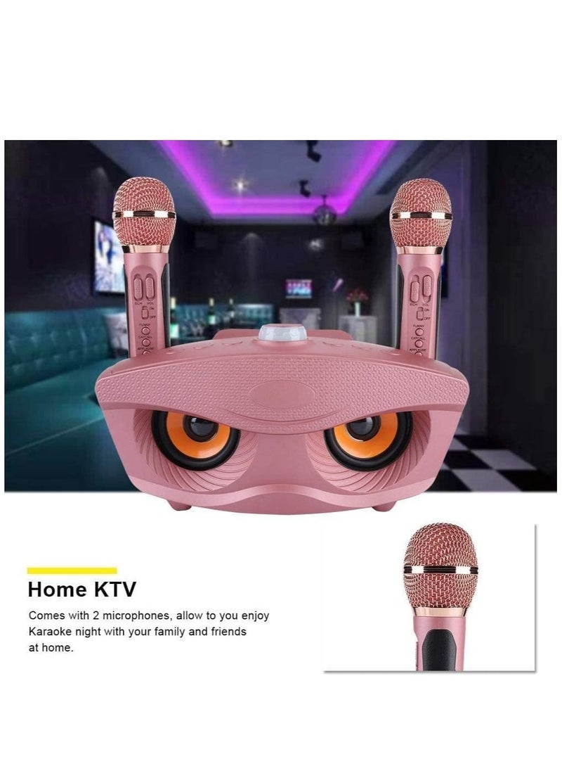 ELTRAZONE Portable Karaoke Machine, Wireless Bluetooth Speaker with 2 Microphones Home Karaoke Support AUX TF Card U Disk FM Radio for Family Home Party (Wireless Bluetooth Speaker, PINK) - Image 2