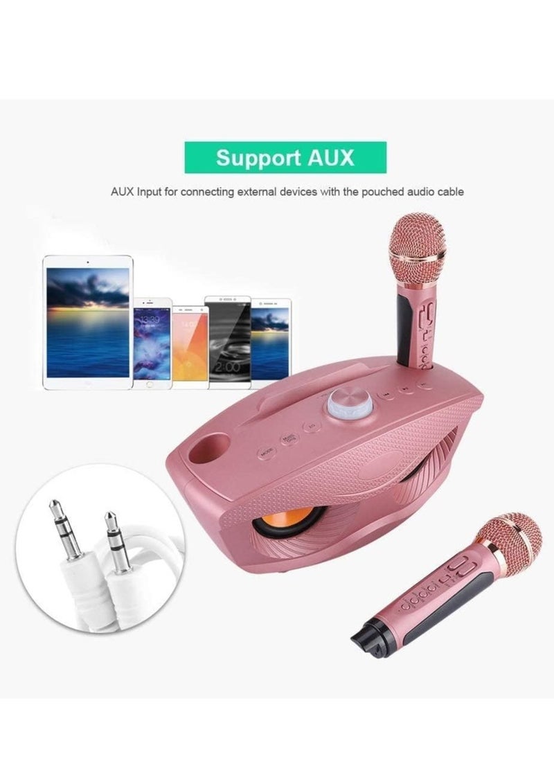 ELTRAZONE Portable Karaoke Machine, Wireless Bluetooth Speaker with 2 Microphones Home Karaoke Support AUX TF Card U Disk FM Radio for Family Home Party (Wireless Bluetooth Speaker, PINK) - Image 5
