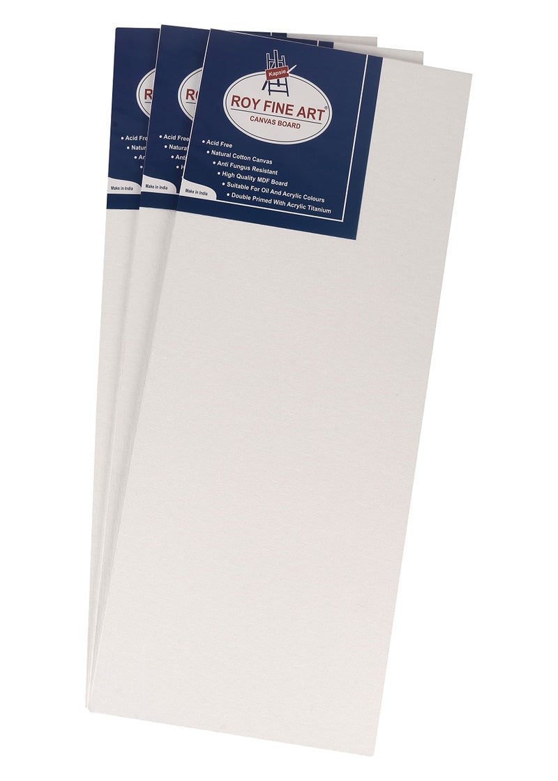 Worison Roy Fine Art Cotton Canvas Board Medium Grain 8 X 20 Inch with 4MM Board Backing - Pack of 3 - White - Image 2