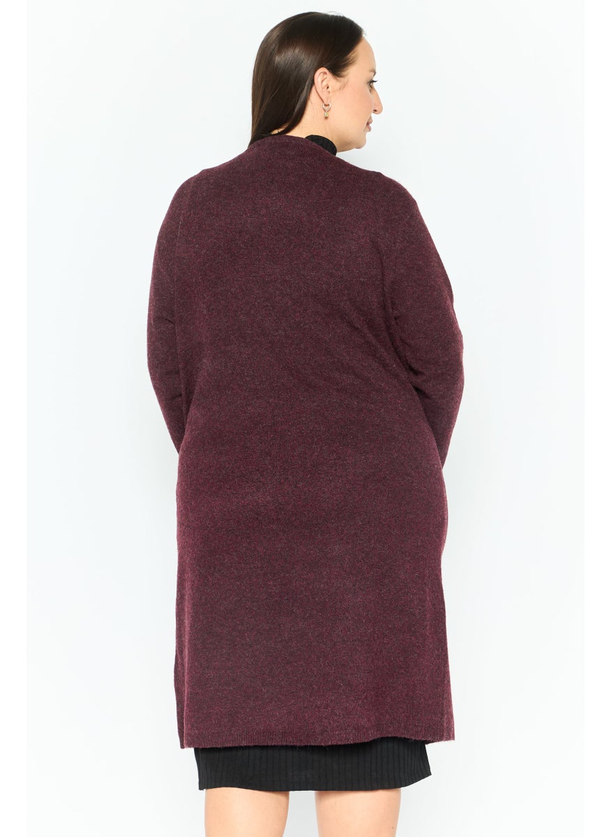 VERO MODA Women Open Front Textured Cardigan, Dark Maroon  - Image 2