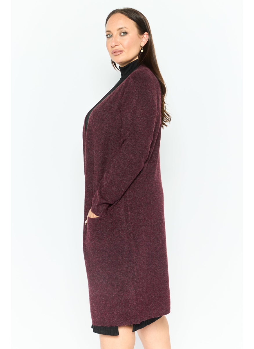 VERO MODA Women Open Front Textured Cardigan, Dark Maroon  - Image 4