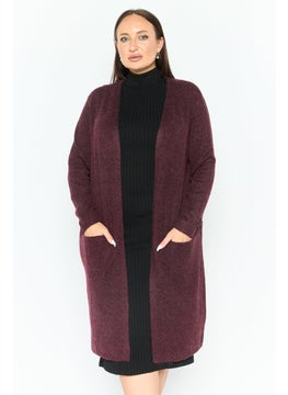 VERO MODA Women Open Front Textured Cardigan, Dark Maroon  - Image 1