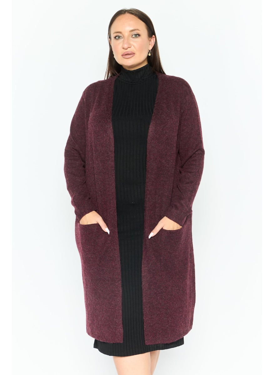 VERO MODA Women Open Front Textured Cardigan, Dark Maroon  - Image 1