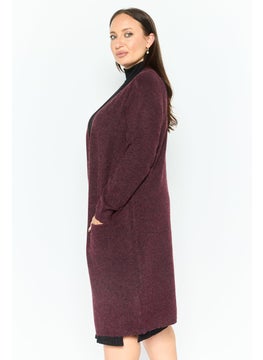 VERO MODA Women Open Front Textured Cardigan, Dark Maroon  - Image 4