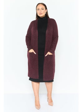 VERO MODA Women Open Front Textured Cardigan, Dark Maroon  - Image 3