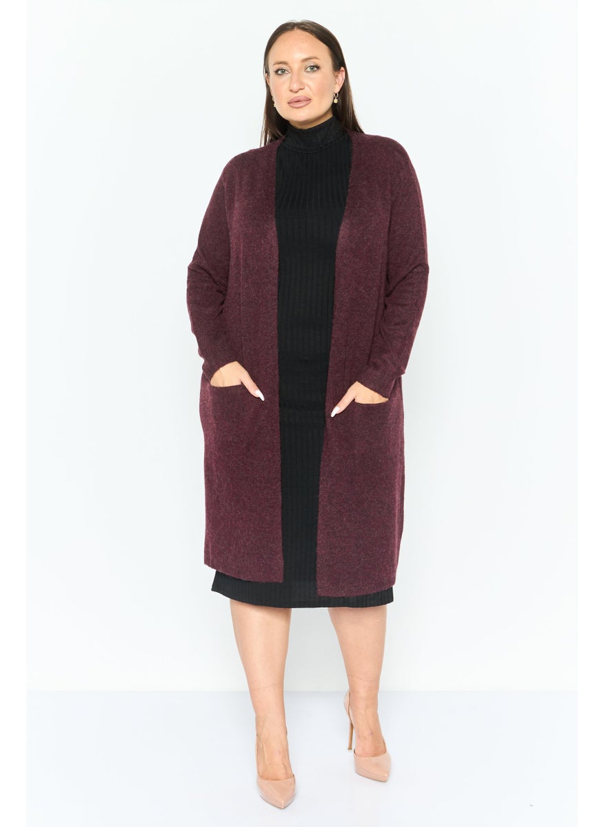 VERO MODA Women Open Front Textured Cardigan, Dark Maroon  - Image 3