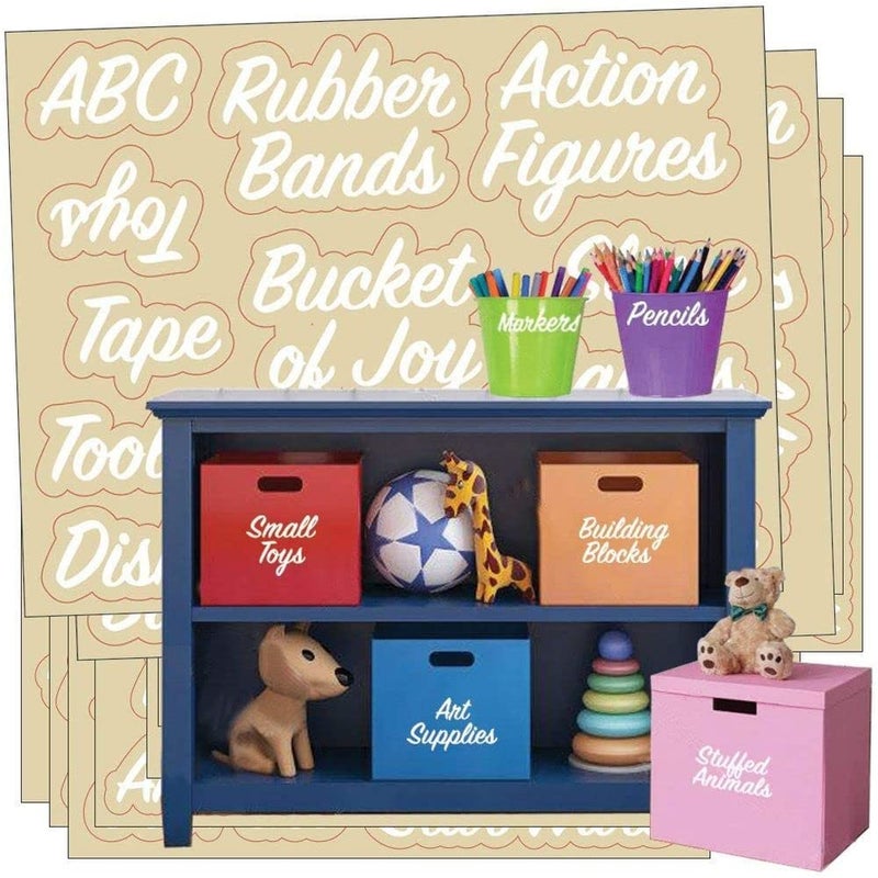 Talented Kitchen Playroom Organization Labels - 120 White Preprinted Stickers for Bins  Containers  Folders  Cubbies - Water Resistant Toy Storage & Craft Supplies Labels - Image 1