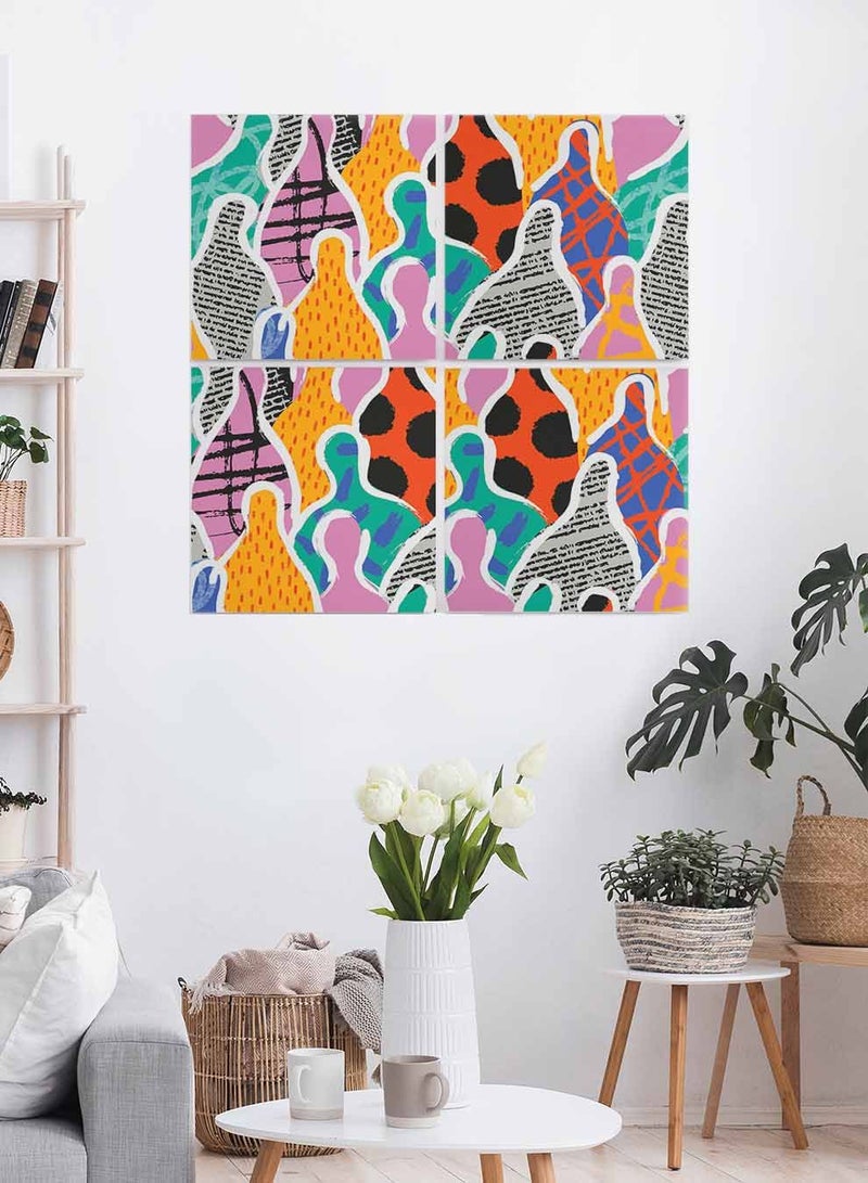 LOWHA Set Of 4 Framed Square Canvas Wall Arts Stretched Over Wooden Frame, Diverse People Colorful Painting, For Home, Living Room, Office Decor  - Image 1