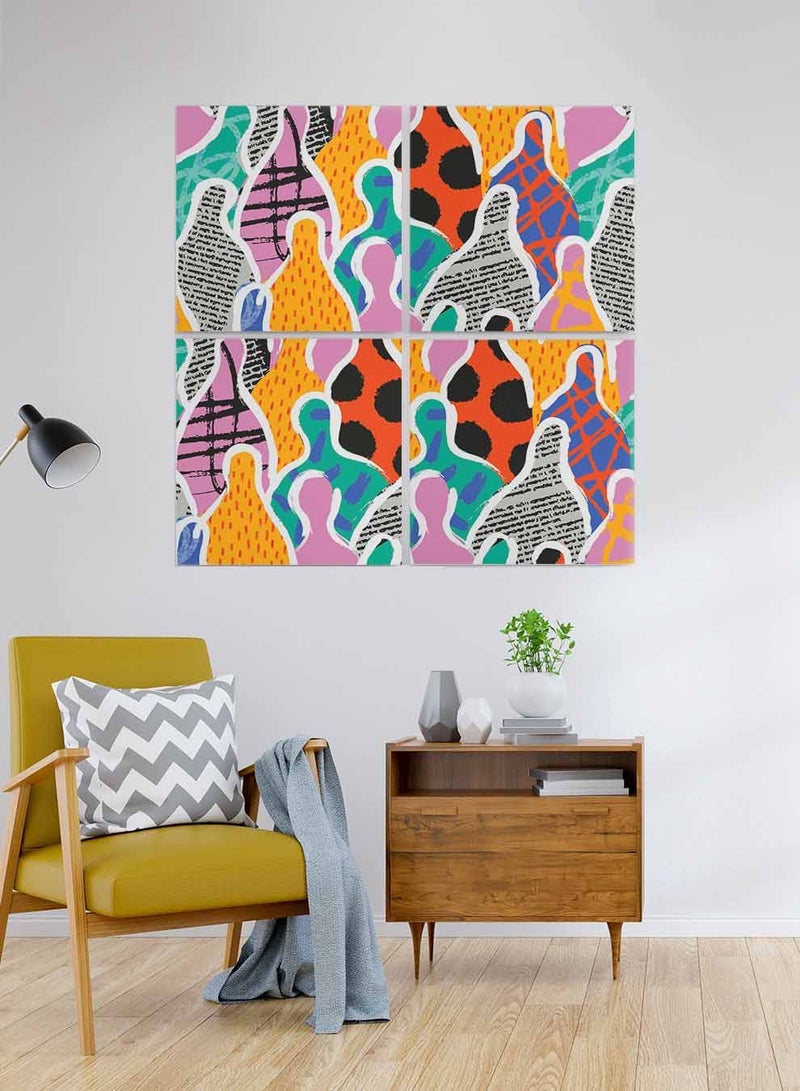 LOWHA Set Of 4 Framed Square Canvas Wall Arts Stretched Over Wooden Frame, Diverse People Colorful Painting, For Home, Living Room, Office Decor  - Image 3