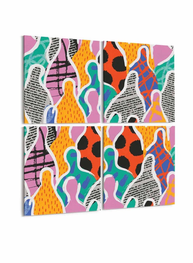 LOWHA Set Of 4 Framed Square Canvas Wall Arts Stretched Over Wooden Frame, Diverse People Colorful Painting, For Home, Living Room, Office Decor  - Image 4