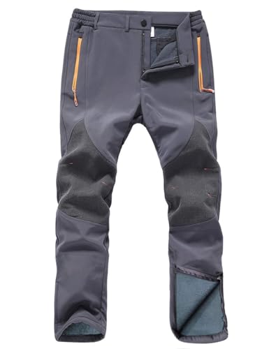 Gash Hao Mens Snow Ski Waterproof Softshell Snowboard Pants Outdoor Hiking Fleece Lined Zipper Bottom Leg (180Grey, 34W x 34L) - Image 1