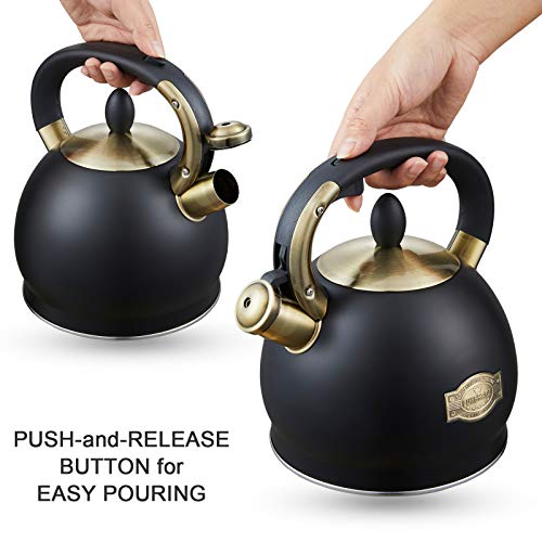 LUXGRACE Stove Top Whistling Tea Kettle- Stainless Steel Teakettle Teapot with Ergonomic Handle 2.6 Quart(Black) - Image 3