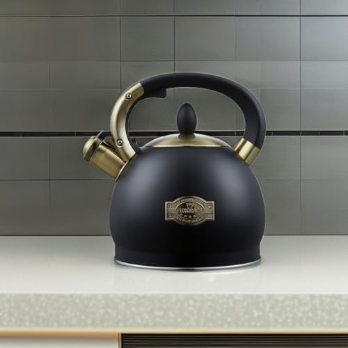 LUXGRACE Stove Top Whistling Tea Kettle- Stainless Steel Teakettle Teapot with Ergonomic Handle 2.6 Quart(Black) - Image 5