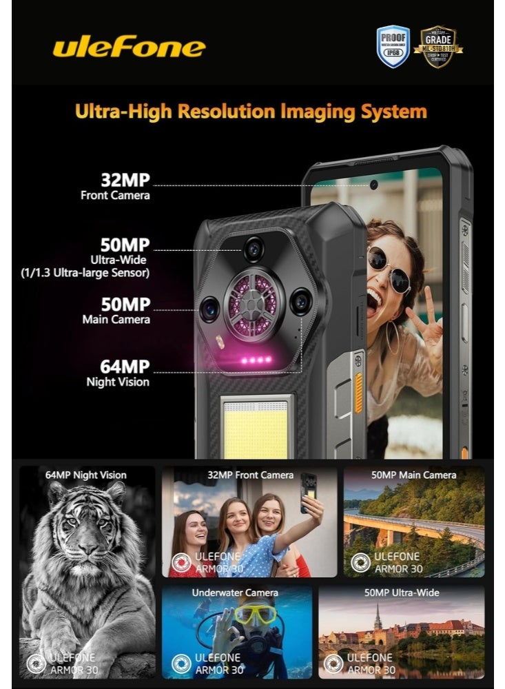 أوليفون هاتف أرمور 30 4G أندرويد 15 المتين | 12GB+512GB | شاشة 6.95" FHD 120Hz | كاميرا 64MP رؤية ليلية + 50MP + 50MP + 32MP، 12800mAh 66W، هالة لا نهائية، IP68/IP69K/NFC | أسود - Image 5