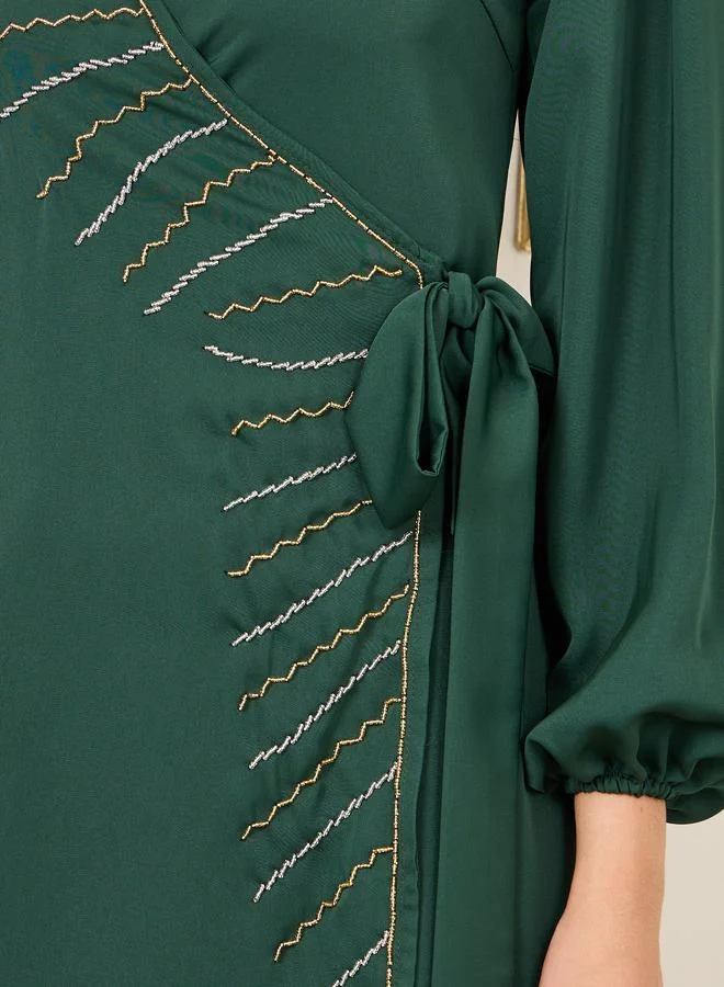 Styli Embroidered Wrap Dress