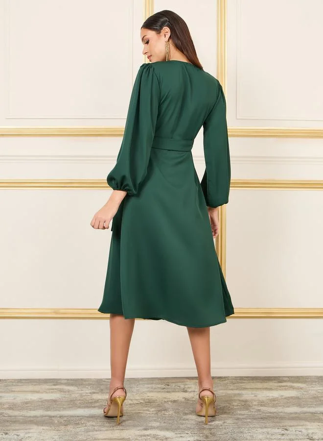 Styli Embroidered Wrap Dress