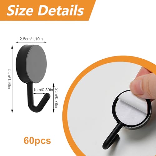 MOROBOR Self Adhesive Hooks 60pcs Heavy Duty Plastic Hooks Wall Key Hook Holders Stocking Holder for Home Kitchen Bathroom Office Door Black - Image 3