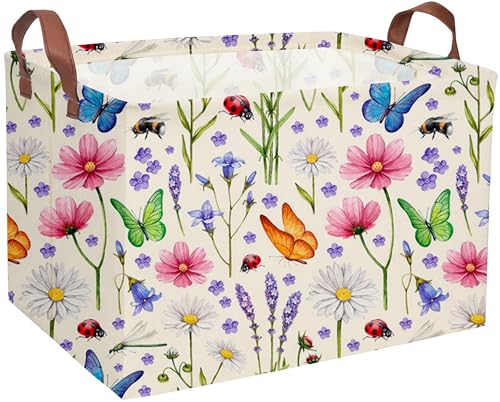 Essme Rectangular Basket Flower Storage Basket with Handles for Room DecorOcean Storage BinFlower cluster - Image 1