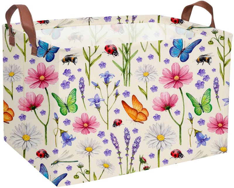 Essme Rectangular Basket Flower Storage Basket with Handles for Room DecorOcean Storage BinFlower cluster - Image 2