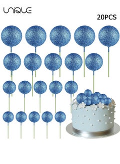 Unique 20 Pcs Ball Cake Topper Decorations Mini Balloons Cake Topper Sticks Blue Gold Balls Cake Picks Cake Topper Balls Cake Decorations for Birthday Cake Decorations  - Image 1