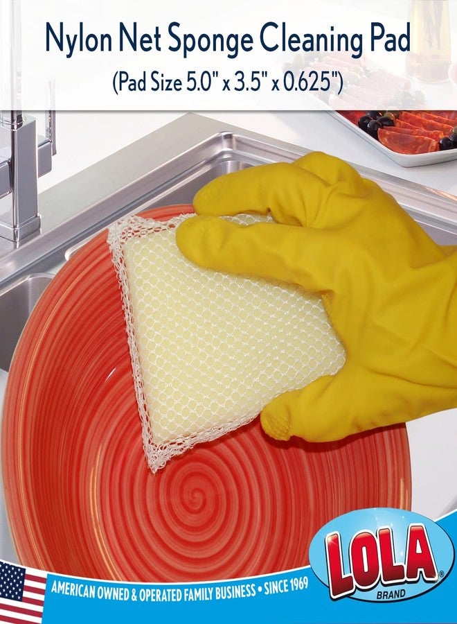 LOLA Nylon Net Sponge Cleaning Pad, Non Scratch Scrubbers, Safe on Non-Stick Surfaces & Coated Cookware & Dishes - Gentle Effective Cleaning, 6 Pack - Image 2