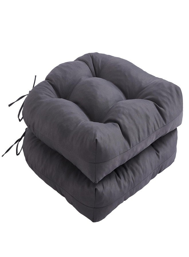 IPYNBAP Outdoor Chair Cushions Set of 2, Patio Furniture Cushions for Wicker Chair, 19x19 Tufted Outdoor Seat Cushions with Ties, Waterproof Patio Chair Cushions , Shredded Foam Outdoor Pads, Dark Grey - Image 1