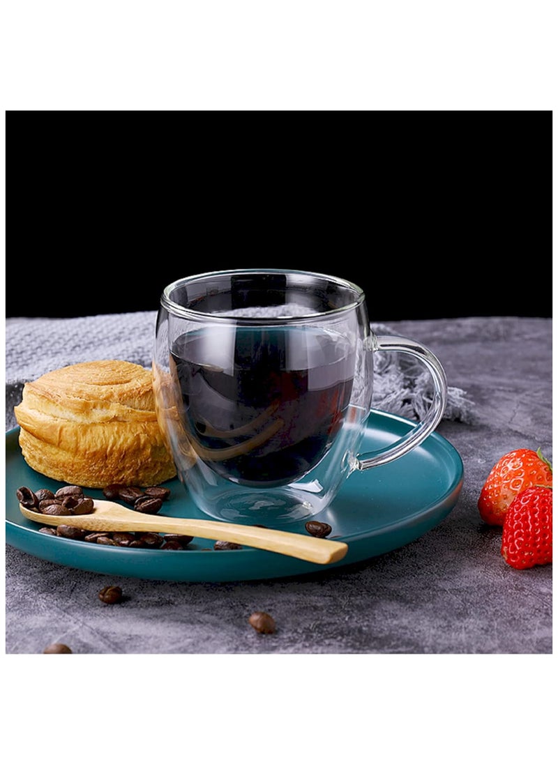 Double Walled Glass Coffee Mugs with Handle Insulated Layer Coffee Cups Clear Borosilicate Glass Mugs Perfect for Cappuccino Tea Espresso Hot Beverage Microwave Safe (2 PCs)