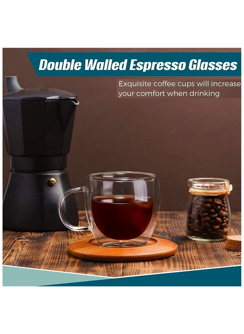 Double Walled Glass Coffee Mugs with Handle Insulated Layer Coffee Cups Clear Borosilicate Glass Mugs Perfect for Cappuccino Tea Espresso Hot Beverage Microwave Safe (2 PCs)