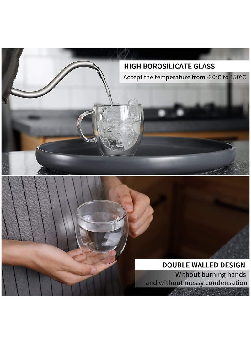 Double Walled Glass Coffee Mugs with Handle Insulated Layer Coffee Cups Clear Borosilicate Glass Mugs Perfect for Cappuccino Tea Espresso Hot Beverage Microwave Safe (2 PCs)