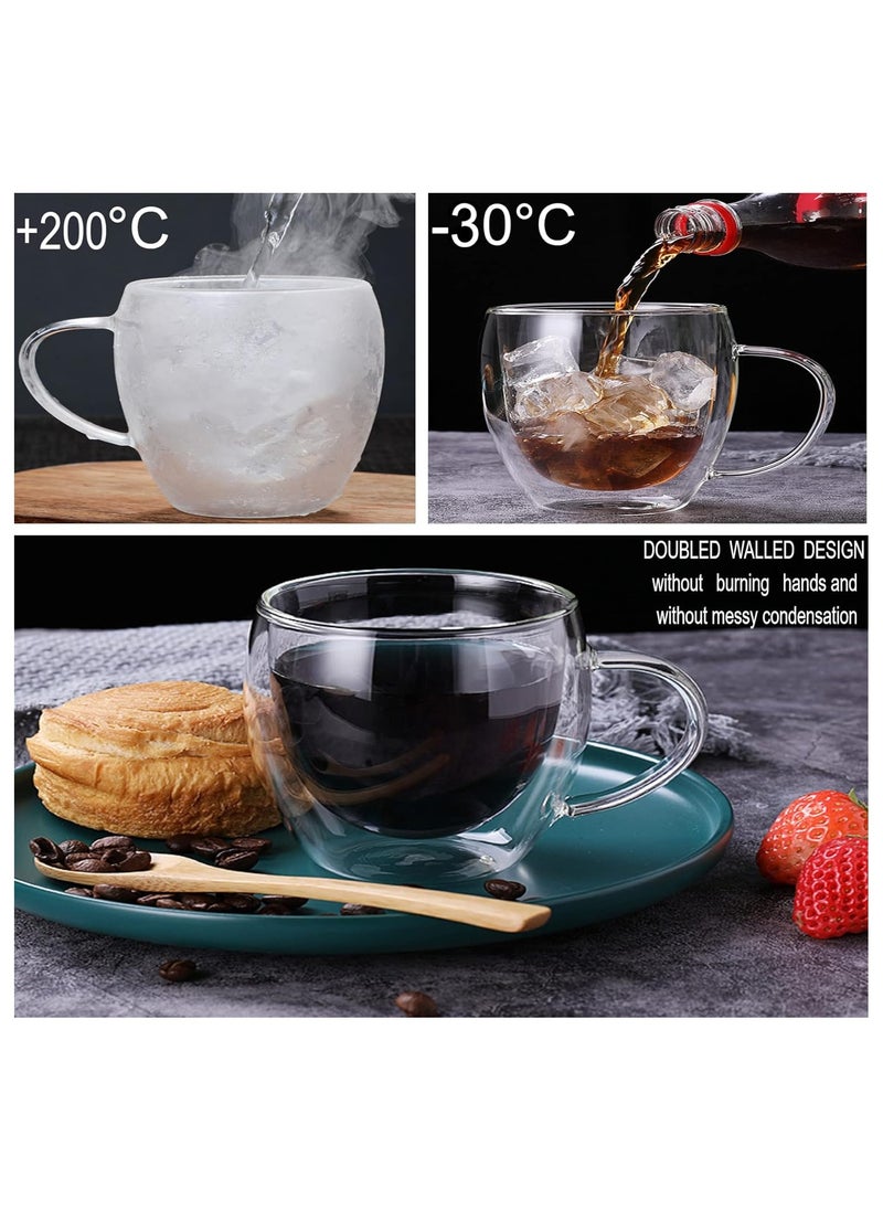 Double Walled Glass Coffee Mugs with Handle Insulated Layer Coffee Cups Clear Borosilicate Glass Mugs Perfect for Cappuccino Tea Espresso Hot Beverage Microwave Safe (2 PCs)