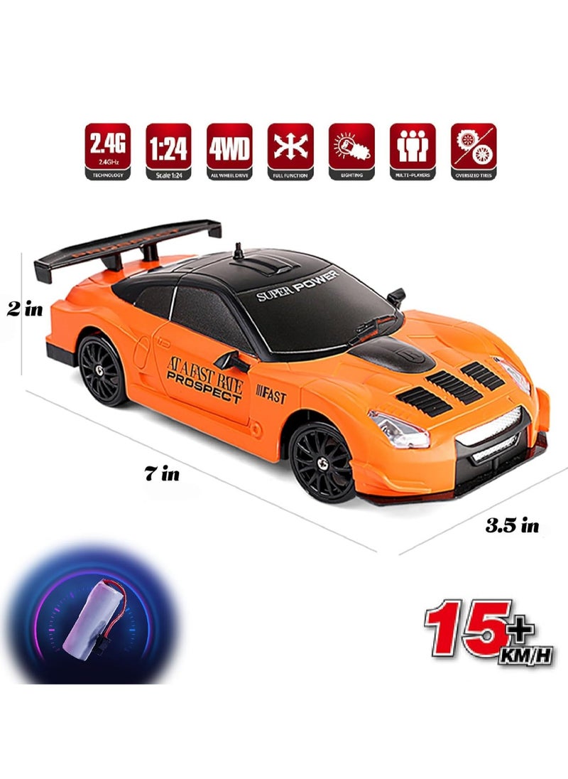 Generic - RC Drift Car, Mini RC Drift Car for Adults, 1:24 RC High-Speed ​​Racing Car, 2.4GHz 4WD Racing Enthusiast Toy Car with Headlight, Suitable for Boys and Girls and Adult Gifts (Orange ) - Image 1