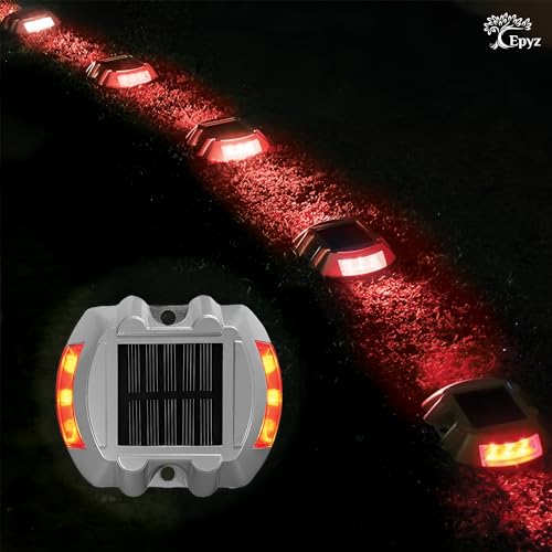 Epyz Solar Road Stud Light Outdoor Waterproof 6 LED Deck Lights for Driveway, Dock, Markers, Step, Staircase, Ground, Sidewalk, [ Aluminium Alloy] [ Pack of 1, Red Flashing ] - Image 3